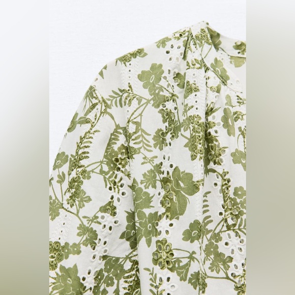 🌹NWT. Zara Unbleached Color/Khaki Embroidered Eyelet Short Dress. Size XL. - Picture 8 of 12